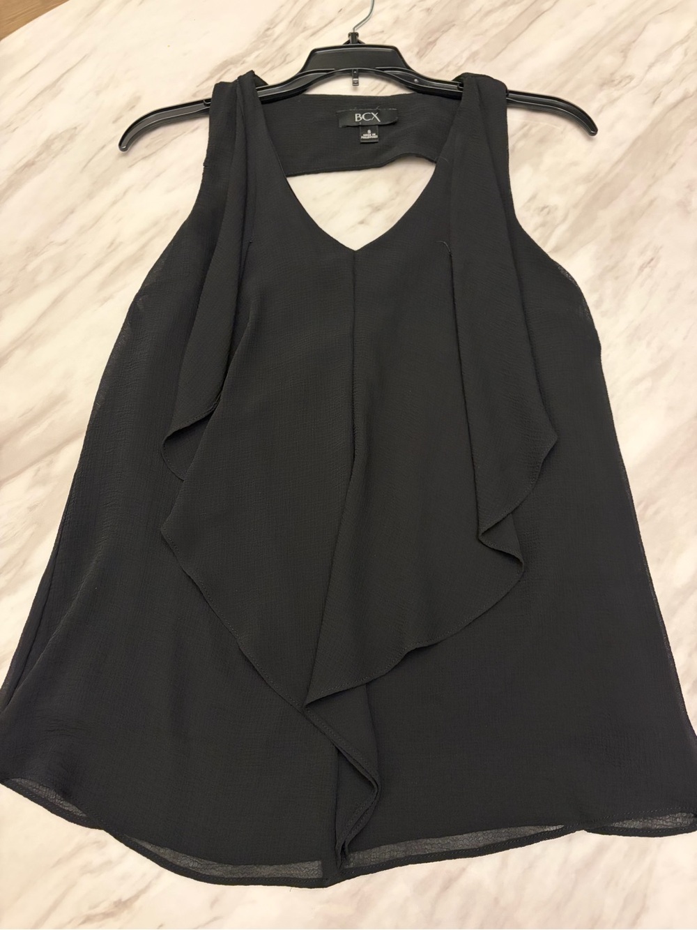 BCX Black Sleeveless V-Neck Ruffle Front Camisole